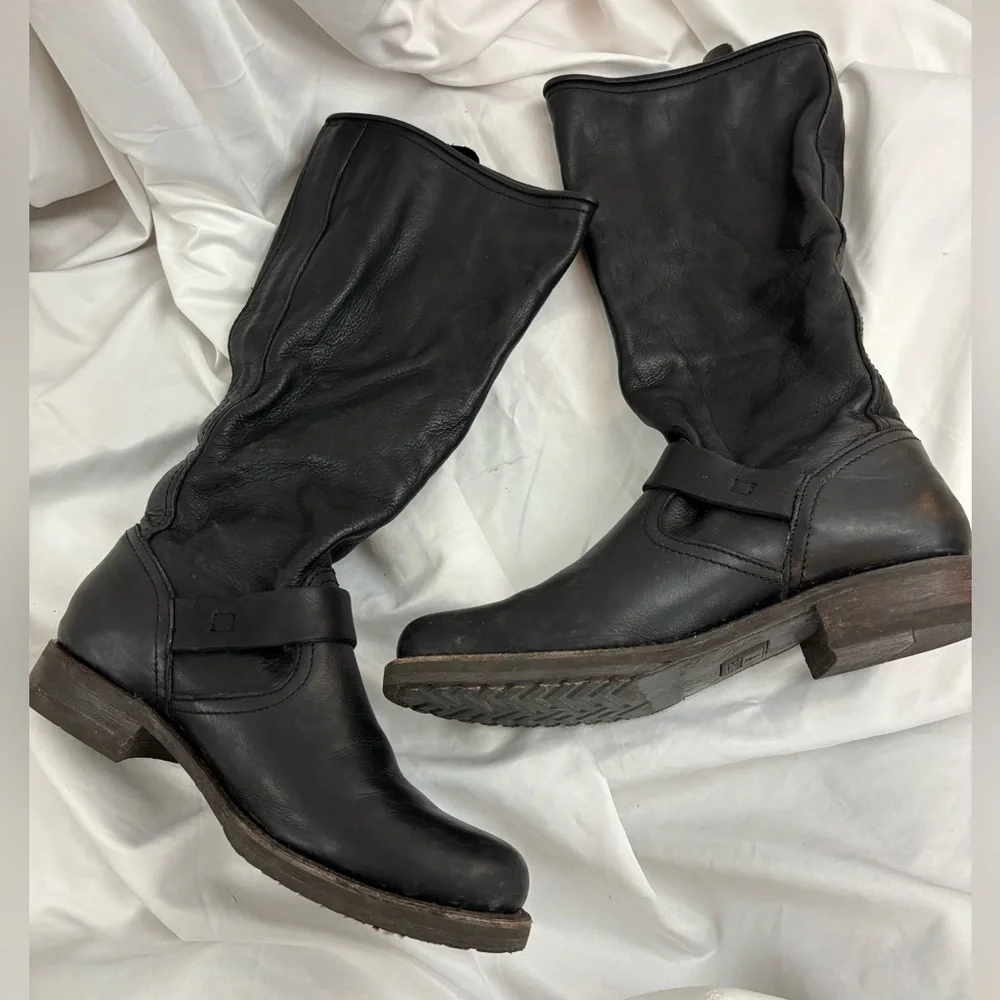 GUC FRYE sz9 Black Leather Veronica Slouch Tall Boots… - Picture 4 of 13